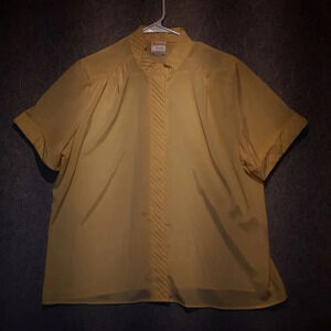 Women's  Yellow Pleated Trim Blouse Size 40